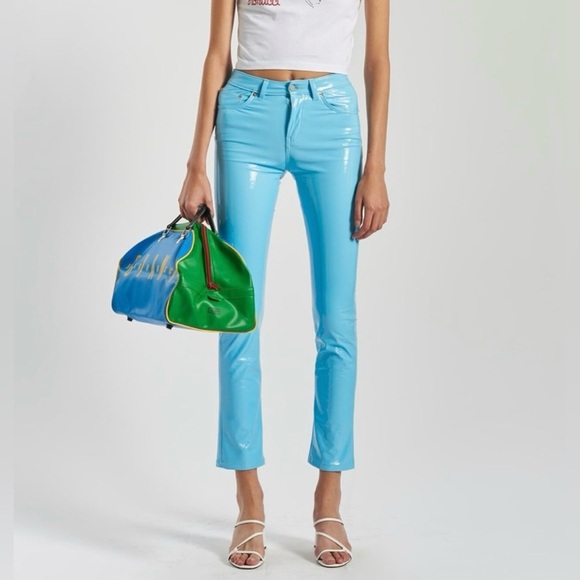 Fiorucci Pants - EUC Fiorucci- Yves Vinyl Effects Trousers in Sky Blue. Size See Measurements